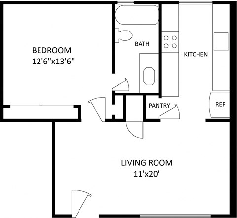 a floor plan of a house with a bedroom and a living room